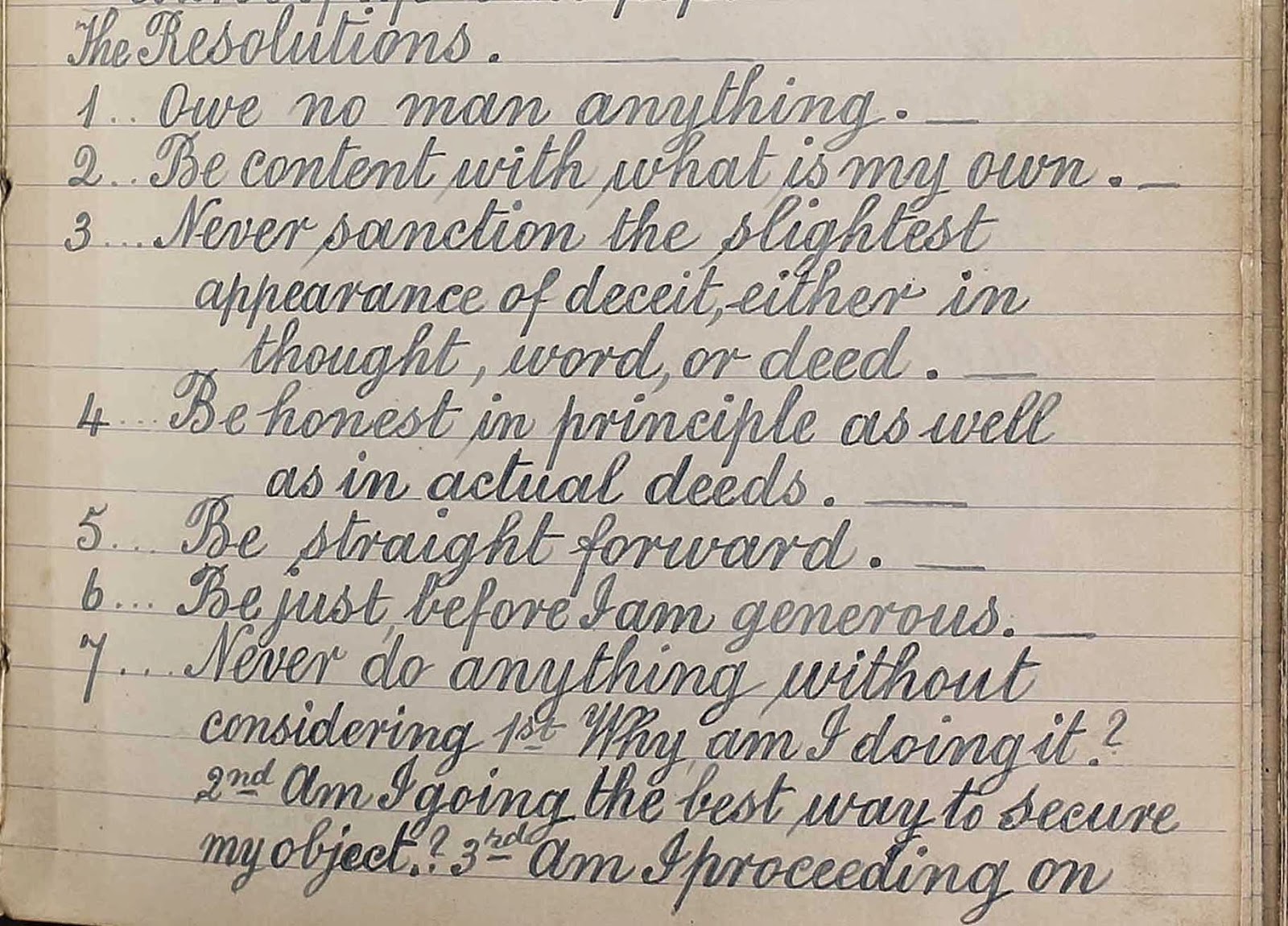 Diary page containing resolutions