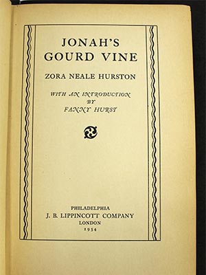 Title Page of  "Jonah's Gourd Vine" by Zora Neale Hurston