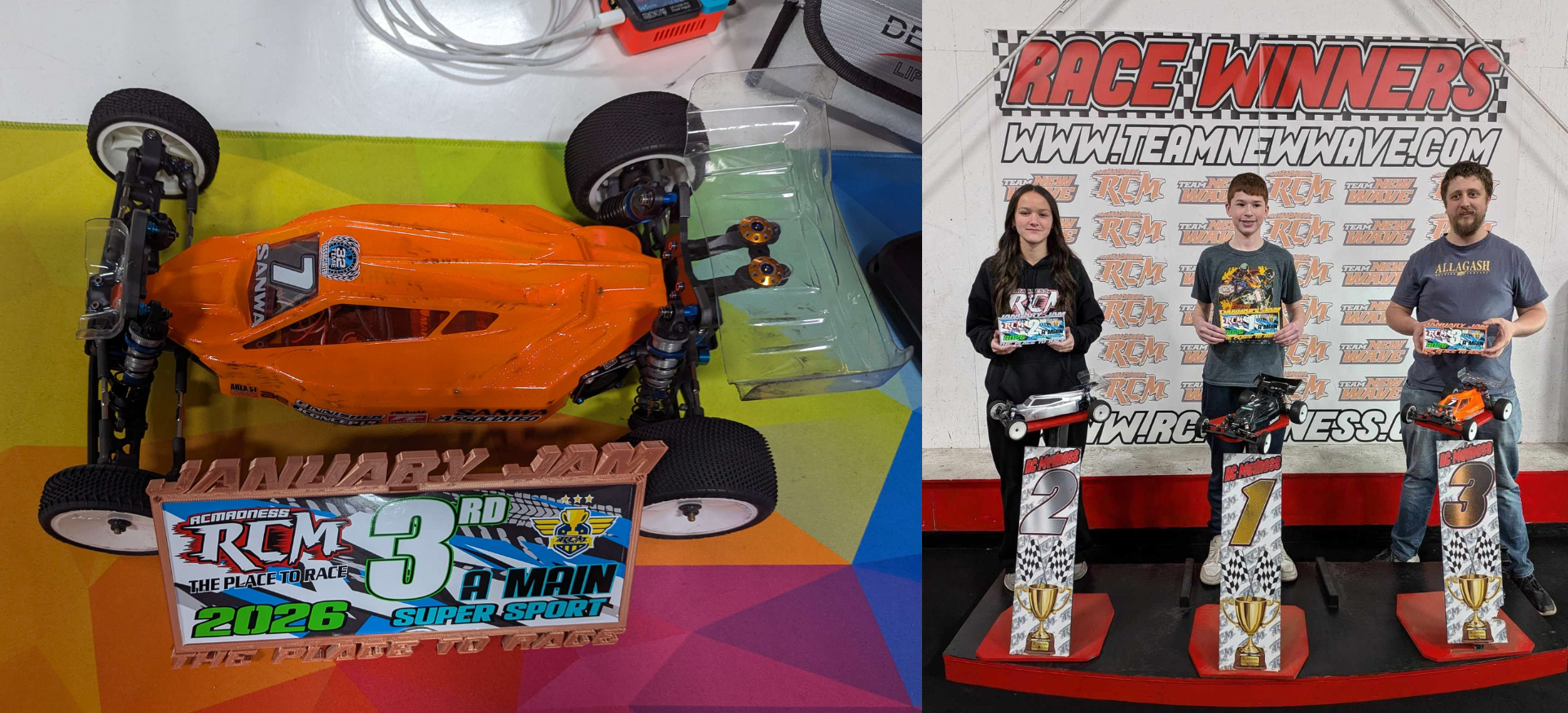 Image of Tim holding a trophy and an RC car.