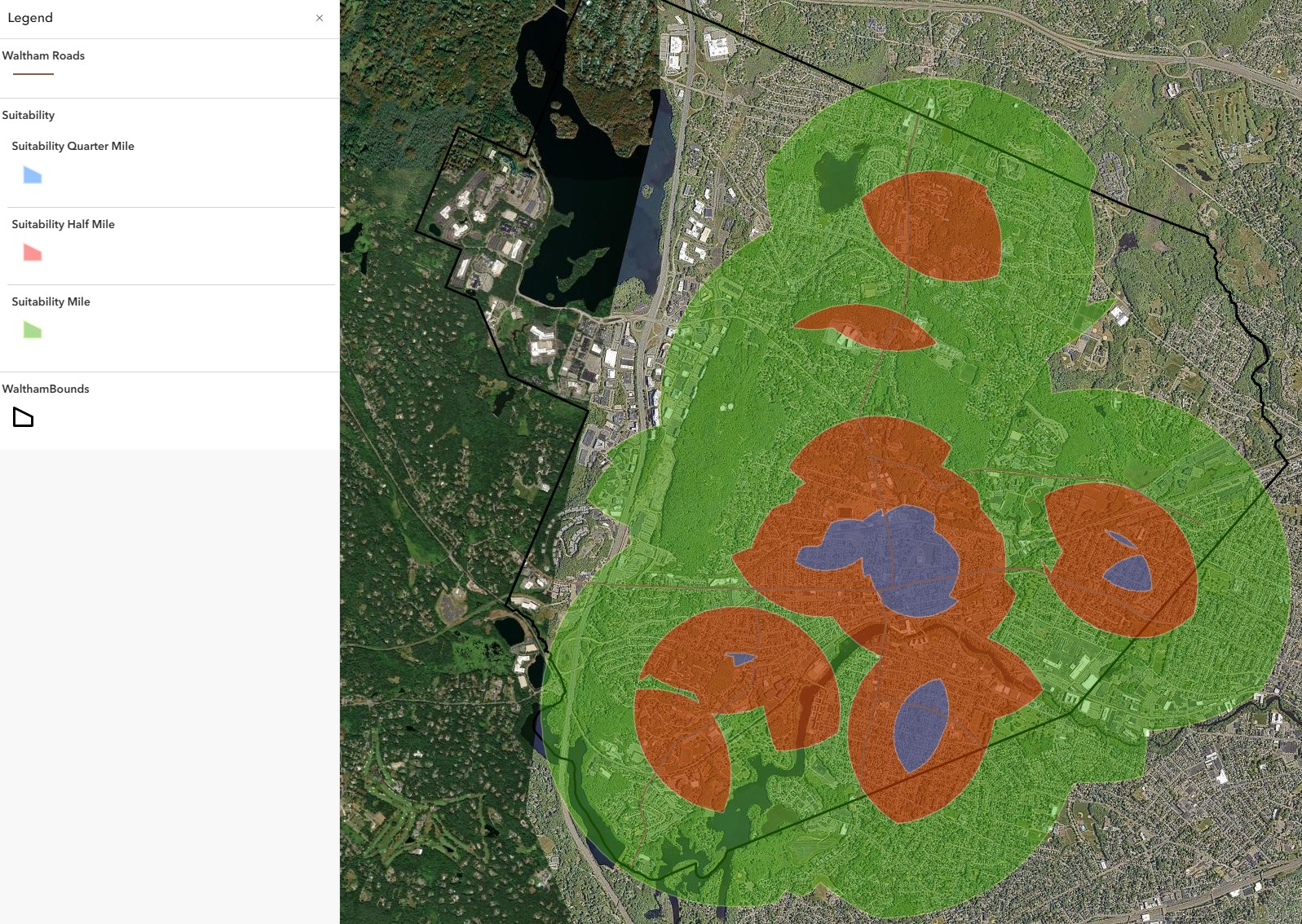 Screenshot of a map of Waltham. 