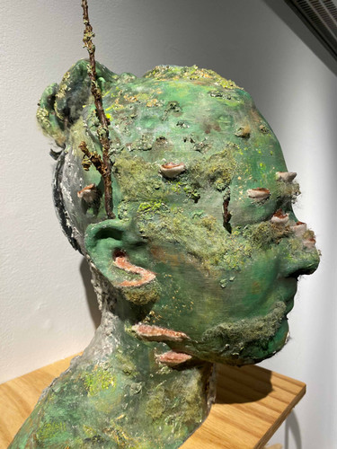 Photo of a sculpture of a head.