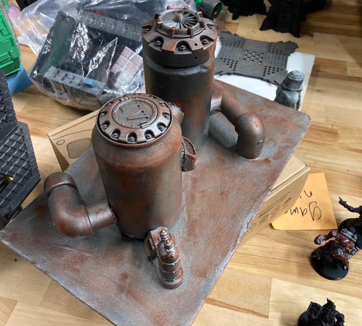 A brown and silver structure.