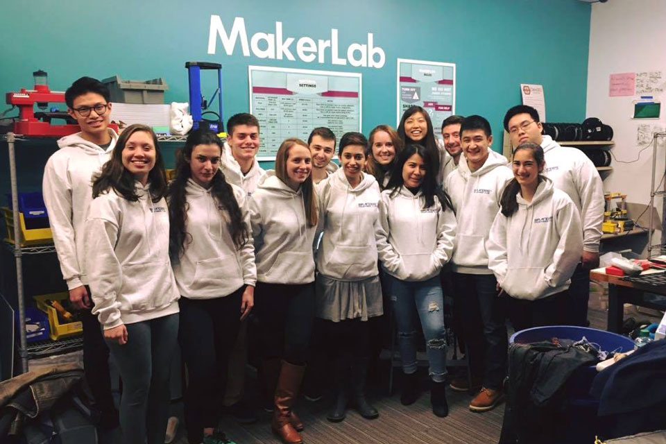 Prosthesis club members in the MakerLab.