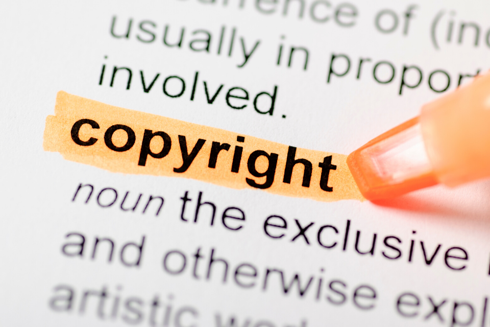 The word "copyright" highlighted in a text