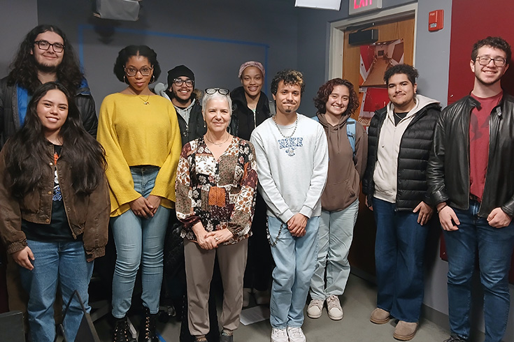 group of students in a recording studio