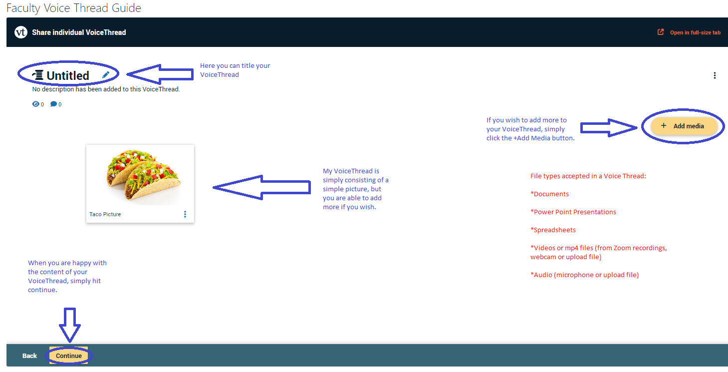 Screen to add a title and media to your VoiceThread