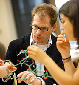 Biochemist Douglas Theobald discusses the evolution of molecular structure with doctoral  student Ashley Lajoie.