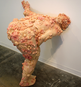 “In the Wall I,” in resin, mica and foam, was displayed at Boston’s La Montagne Gallery.