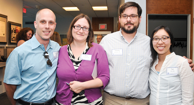 Photo of Thom Witt, Sara Hellmold ’00, Timothy Gerolami ’99 and Teri Chu ’00