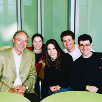 Alex Barkas ’68 with Marli Mesibov ’06, Helene Lowenfels ’05, Aaron Rifkind ’05 and Meron Langsner, M.F.A.’04