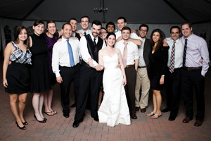 (from left) Lauren Amster ’06, Anna Tarantul Arena ’04, Louisa Twaddell ’04, Jeff Rosenspan ’04, David Shutoff ’04, Conor Kilroy ’04, Benn, Kelly Reed Shutoff ’04, Daniela, Santosh Ganesan ’04, Mark Ulberg ’04, Kevin Skobac ’04, Yari Sigal ’04, Natasha Dumra ’04, Jeremy Berk ’07 and Jon Weinstein ’07.