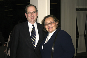 Photo of President Fred Lawrence welcoming famed freedom rider Diane Nash to campus.