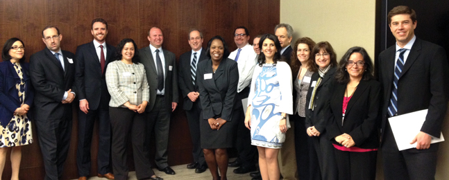 Nancy Winship, P’10, P’12, senior vice president of institutional advancement; Daniel Wiseman, M.A.’97; Steven Ridge, M.A.’05; Melissa Barnes ’00, event co-chair; Peter Christensen, M.A.’00; President Lawrence; Deanna Bannister-Walker ’85, event co-chair; Alan Light ’84; Jonathan Horowitz ’06; Solita Kalaora ’00; Micah Kroloff ’82; Traci Filler ’90; Heidi Widom ’84, event co-chair; Cara Aber ’87; and Jason Payne ’02. 