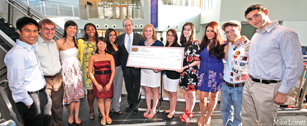 (from left, all ’12): Louis Chai; Student Union president Herbert Rosen; Angela Chau; Catherine Bennett; Phi Li; Naureen Ali; co-chairs Anna Clarke, Allison Berger and Ariadne Lyon; Destiny Aquino; Ari Salinger; and John Homans.