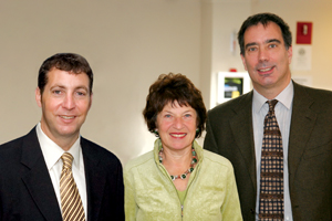 Len Asper ’86; Myra Novogrodsky ’68, co-president of the Alumni Club of Toronto; and Mark Surchin ’78 joined more than 30 alumni and friends to launch the fundraising campaign for the Brandeis-Canada Endowed Scholarship.