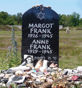 IN MEMORIAM: A marker honoring Anne and her sister, Margot, at the site of Germany's Bergen-Belsen concentration camp, where they both perished. Their deaths, from typhus, came only a few days apart, most likely in February 1945. 