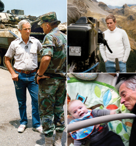 Bob Simon '62 reporting from the field and with his beloved grandson, Jack.