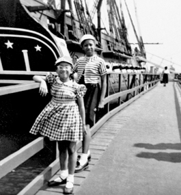 IMPECCABLE: Margo (foreground) and her older sister, Denise, during a visit to Canada, around 1956.
