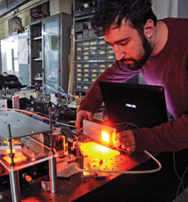 Dave Matthews '18 makes adjustments to a Schlervey test model.