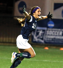 Haliana Burhans '18 celebrates her goal at the NCAA Final Four.