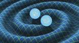 SPIRALING: Artist’s rendering of gravitational waves generated by binary neutron stars.