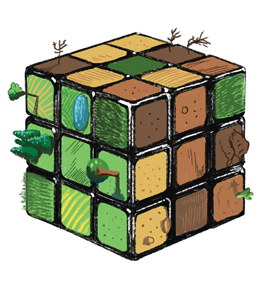 An illustration of a Rubik's Cube of brownfield squares