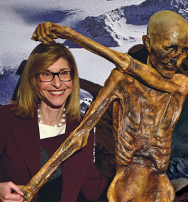 BUILDING SCIENTIFIC LITERACY: With a replica of the mummy known as Otzi, who lived in the Alps between 3400 and 3100 BCE.
