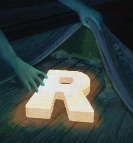 Illustration of a hand pushing a big, glowing R under a rug in the shadows.