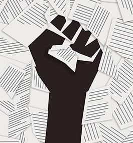 Illustration of a fist raised in protest.