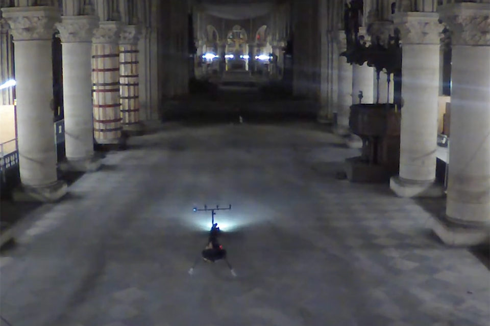 A robot on the floor of Notre Da,e