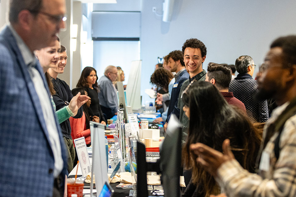 Brandeis students speak with employers at the All Majors Career Fair.