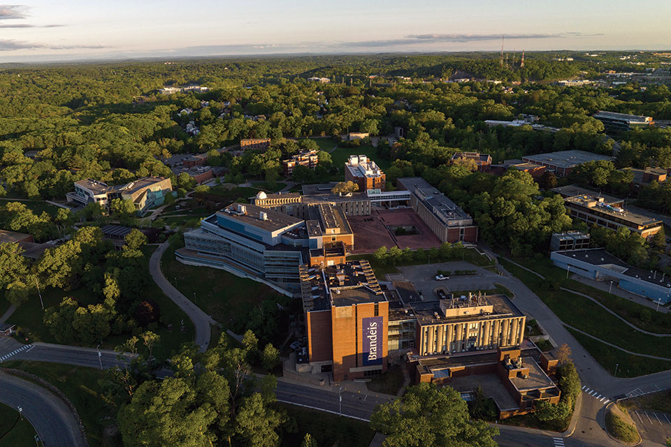 An aerial view of the Brandeis campus.