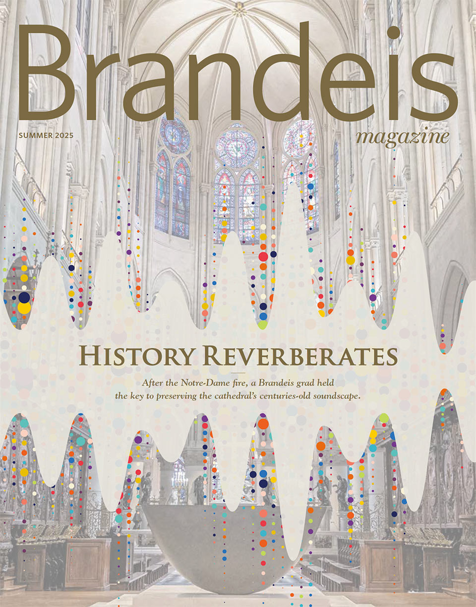 The cover of the summer 2025 issue of the Brandeis magazine, featuring the interior of Notre-Dame.
