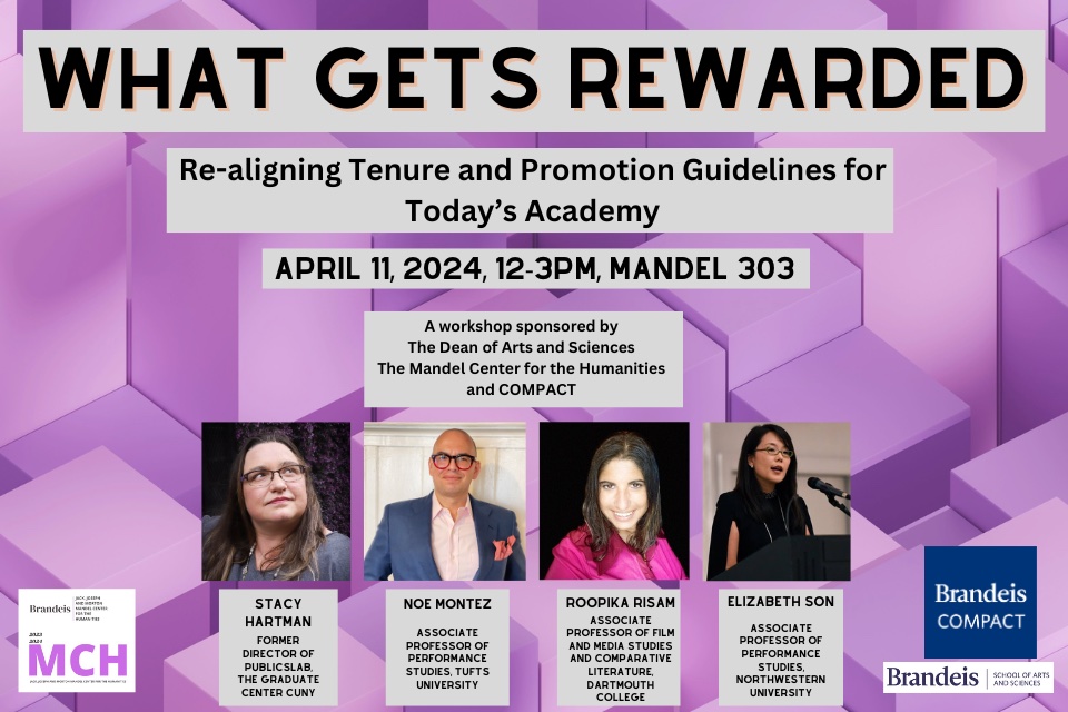 Poster for What Gets Rewarded Event with four speakers
