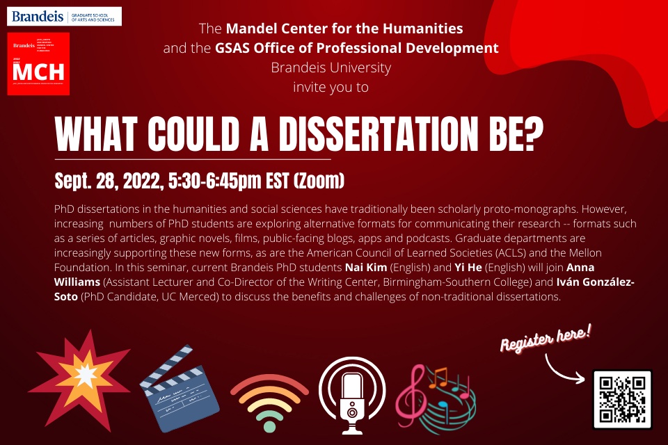 A poster of the event, "What Could a Dissertation Be?"