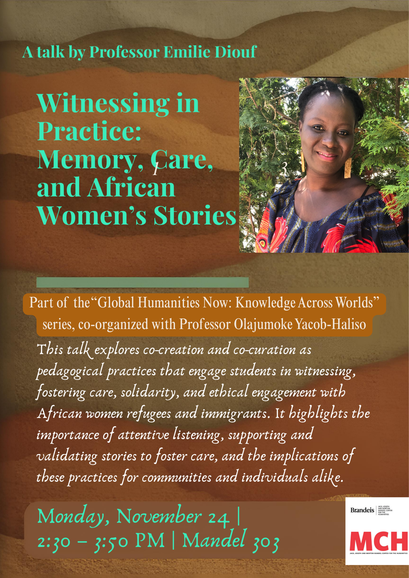 A photo of Dr. Diouf with event details