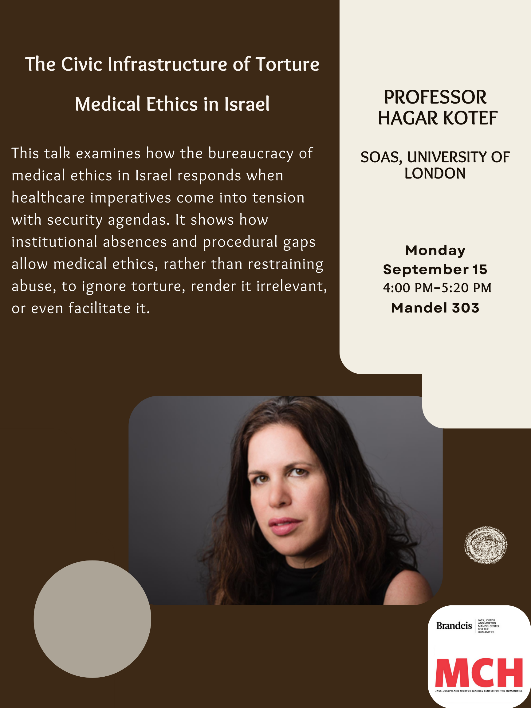 A poster with the title and photo of Prof. Kotef