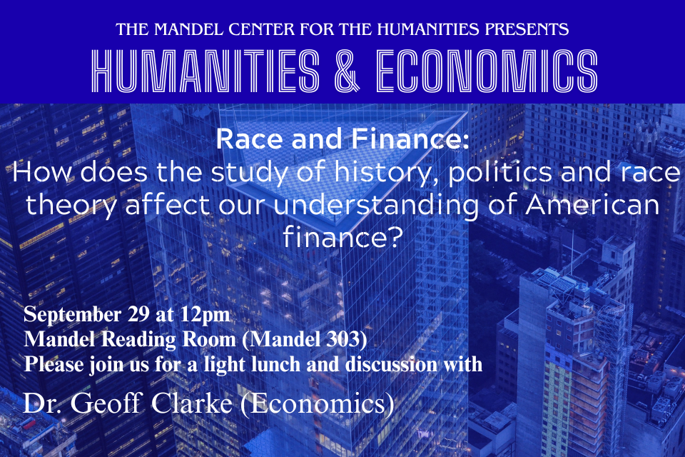 A blue financial district with information about event as found to left
