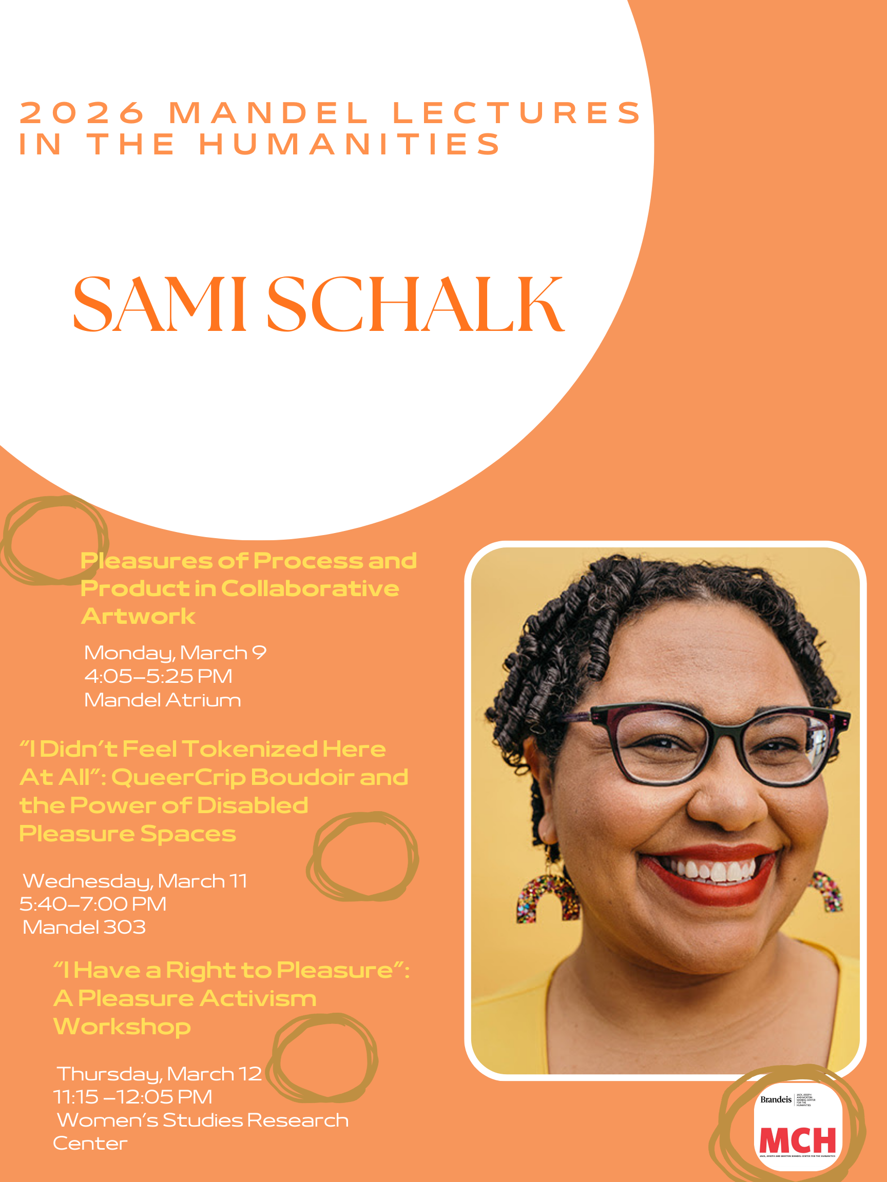 A photo of Dr. Sami Schalk with information about her Mandel Lectures. This information is also available in the text to the left.