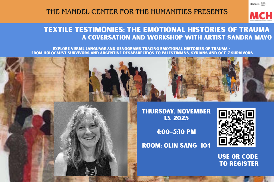 A photo of artist Sarah May with textiles