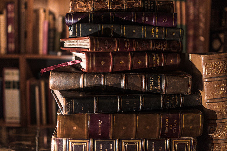 A stack of books in a library