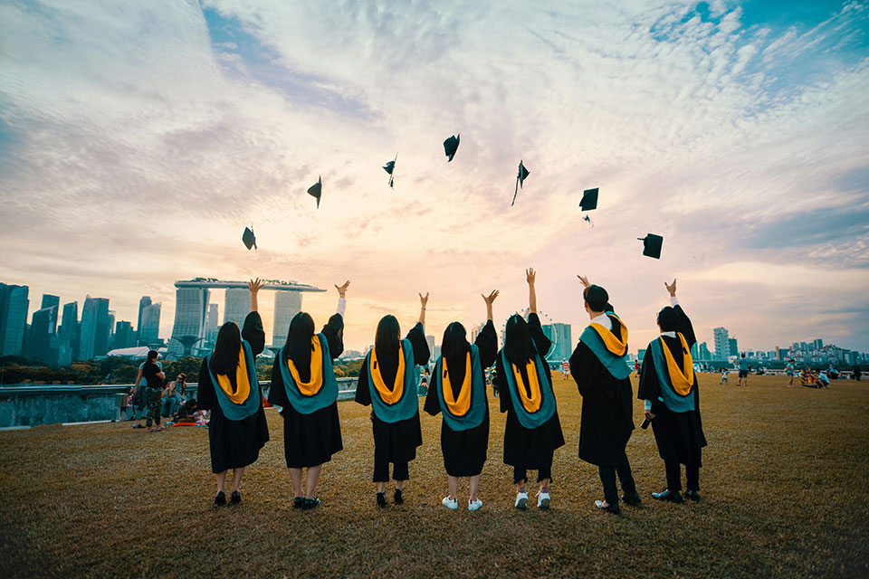 Graduation Photo of Group with Back to Camera facing the Future