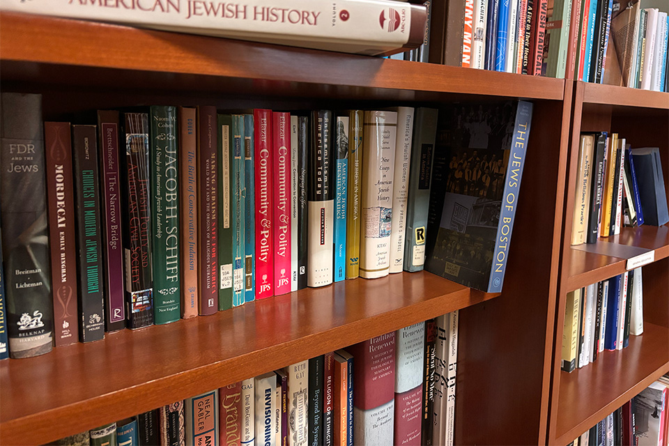 Bookshelf with American Jewish history books