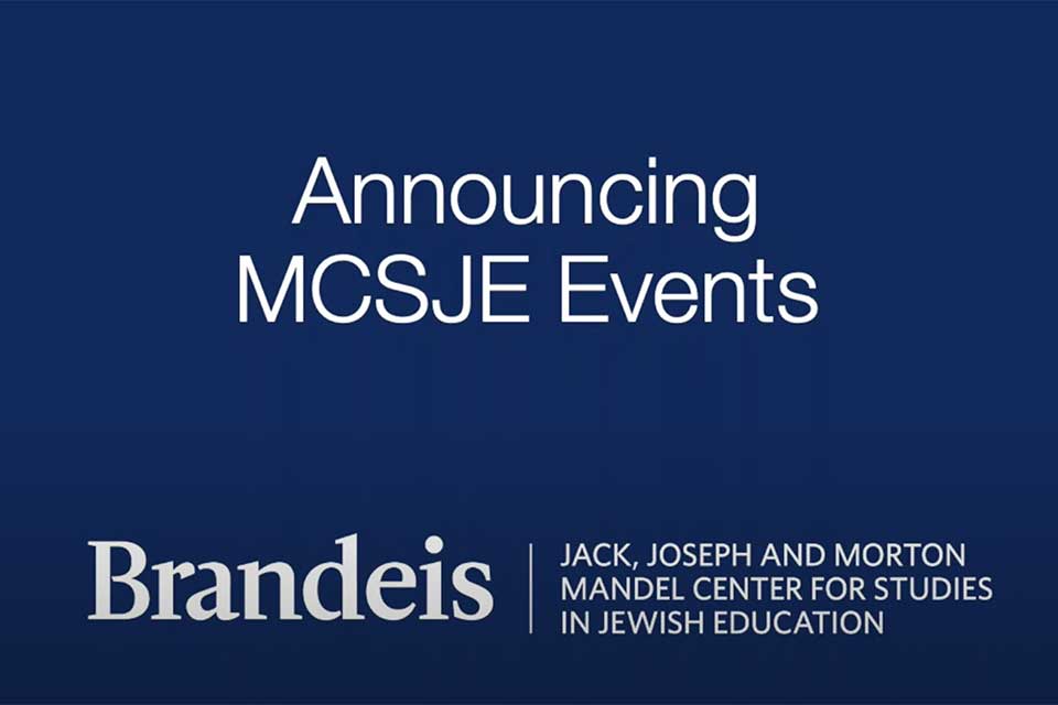 Title slide that says "Announcing MCSJE Events" with the Mandel Center logo on the bottom