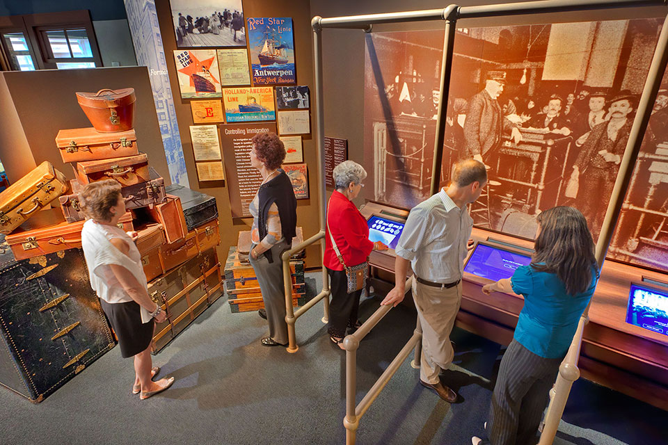 People stand in a museum exhibit