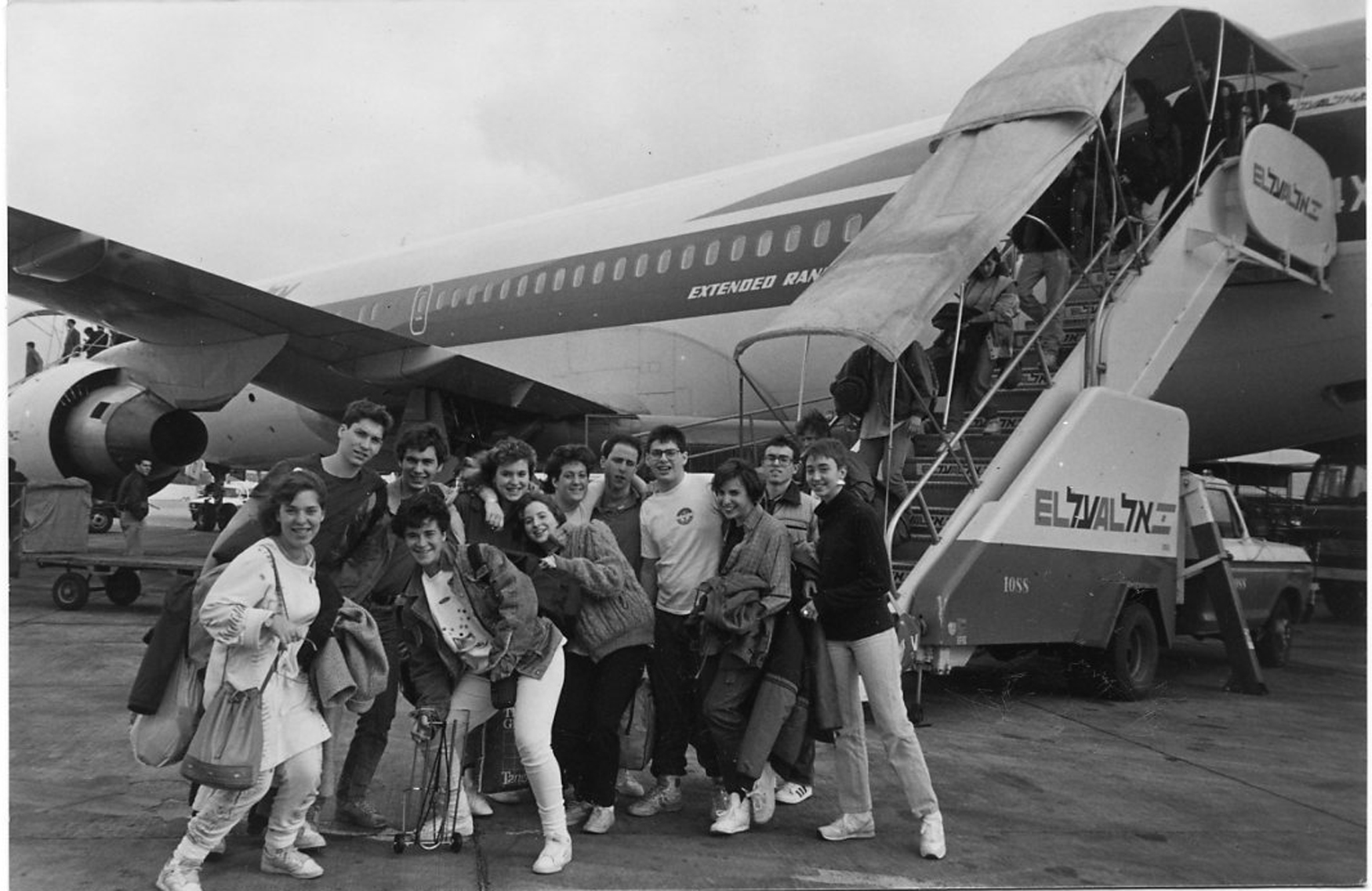 Teens about to board El Al airplane
