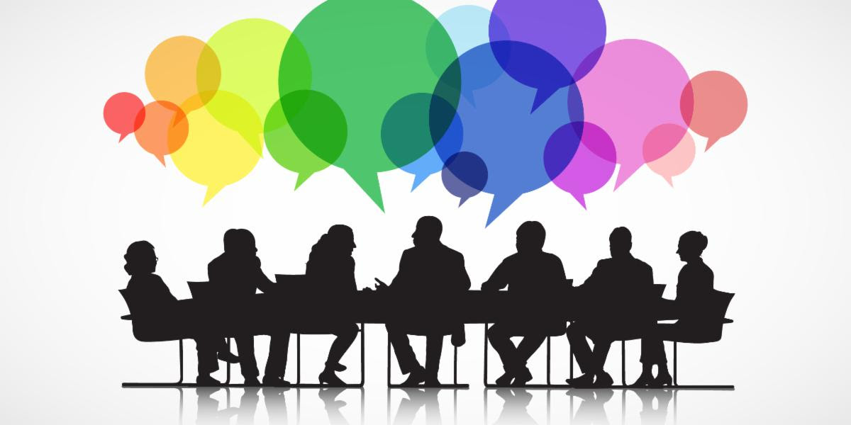Group of people with empty speech bubbles above them