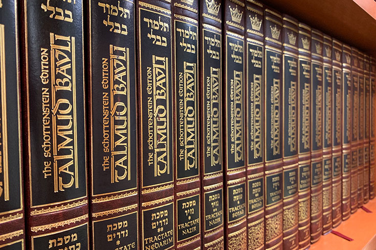 A shelf of volumes from the Babylonian Talmud.