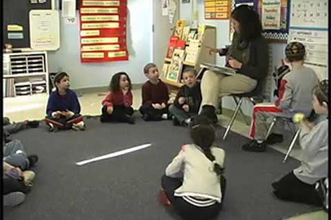 Shira Horowitz speaks to young children in a classroom