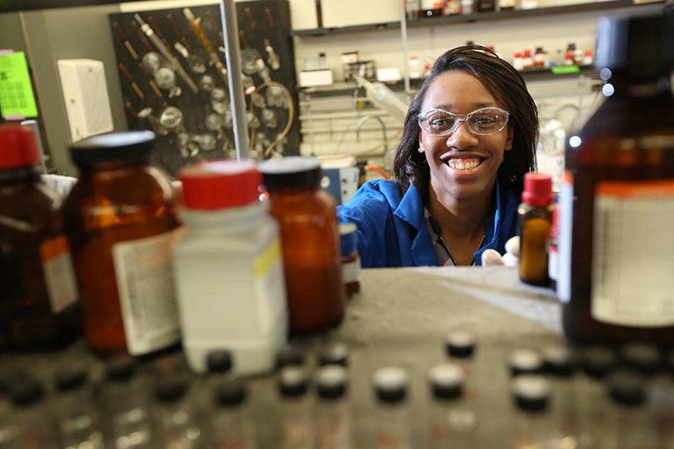 Adrianna Shy in a lab